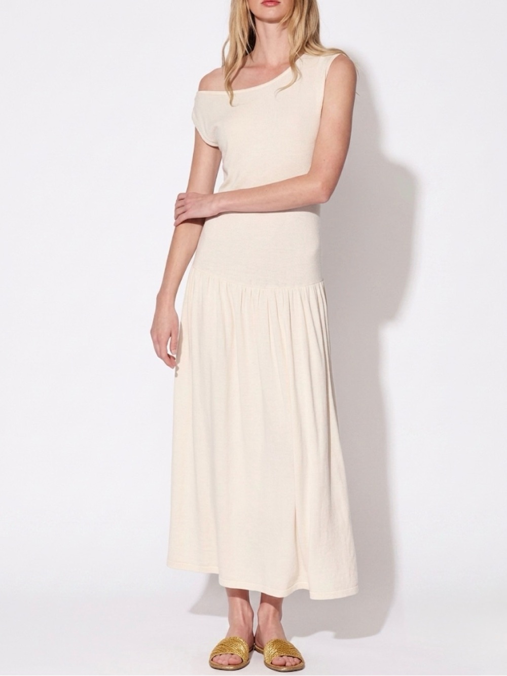 Walter Baker Cream Off Shoulder Drop Maxi Dress NWT